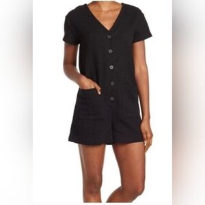 Madewell Black Short Sleeve Button Front Knit Romper Boho Leisure Beach Resort